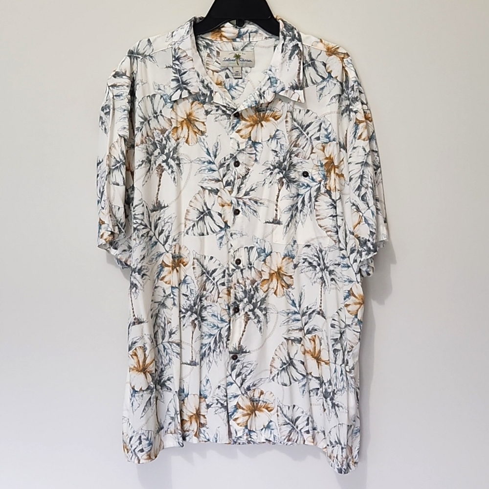 Island Shores Floral Tropical Hawaiian Button Up Mens XXL Vacation Shirt
